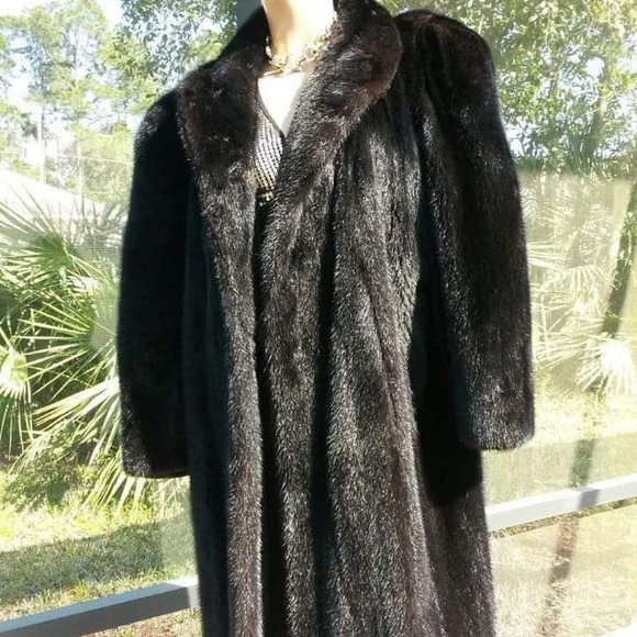 ELEGANT BLACK GENUINE MINK FUR FULL LENGTH COAT SIZE XLARGE - Picture 2 of 4